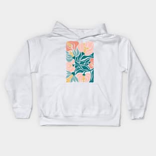 Pink Teal Abstract Flowers Kids Hoodie